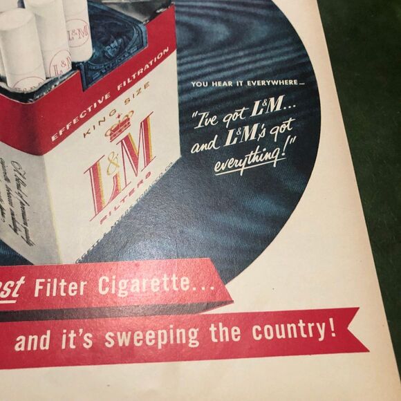 Vintage 50s Double Ad: Beer on one side & LM Cigarettes on the other; Ephemera - Picture 12 of 12